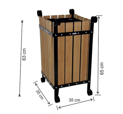 Arı Metal Çöp Kovası Ahşaplı Kare Dış Mekan 2102