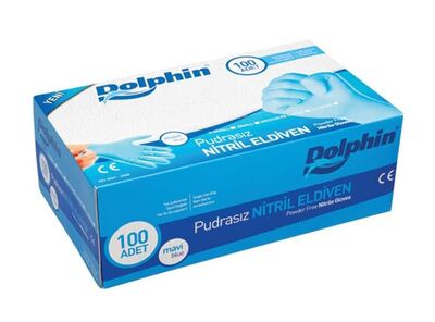 Dolphin Eldiven Nitril Pudrasız Mavi L 100lü