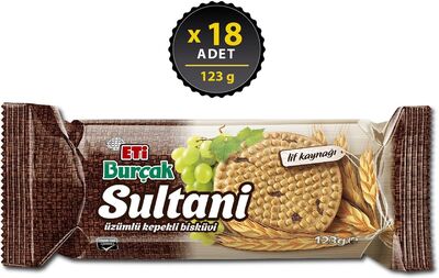 Eti Burçak Sultani Üzümlü Kepekli Bisküvi 123gr 18 li