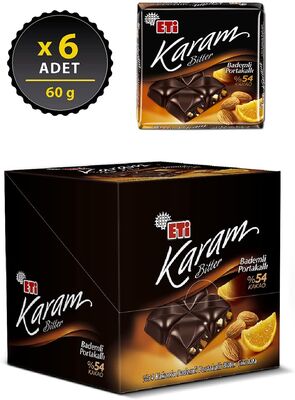 Eti Karam %54 Kakaolu Bademli Portakallı Bitter Çikolata 60gr 6 lı