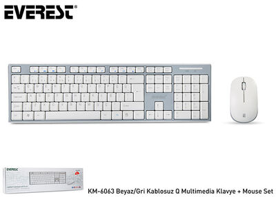 Everest KM-6063 Beyaz-Gri Kablosuz Q Multimedia Klavye + Mouse Set