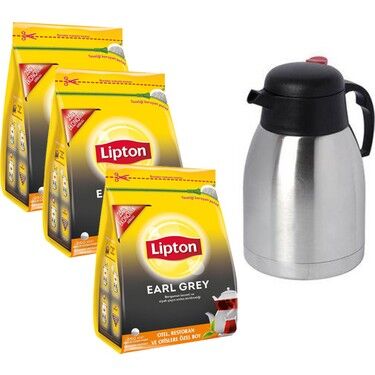 Set 3 Adet Lipton Earl Grey Demlik Poşet Çay 3.2gr 250li Termos Hediyeli