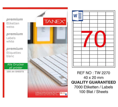 Tanex Etiket A4 Laser 40mmx20mm Tw-2270